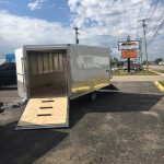 85 x 12 Cargo Express White Snow mobile/ATV Trailer 2019. Spare Tire/Rear Ramp Door/Front Ramp Door/ 6’6″ Tall inside/32″ Side Door.